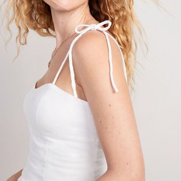 Old Navy, White Linen Spaghetti Strap Tie Tank, szST, Clean, Costal, Tomato Girl - Picture 1 of 5